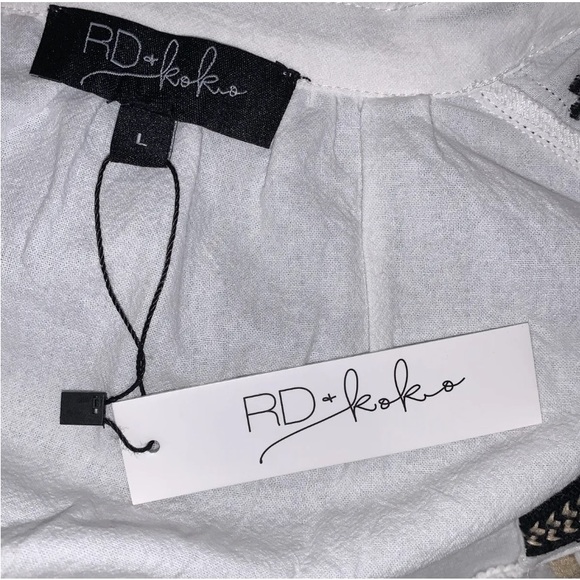 RD & Koko White Anthropologie Tribal Embroidered Top Jacket Cropped Oversized L - Picture 9 of 12